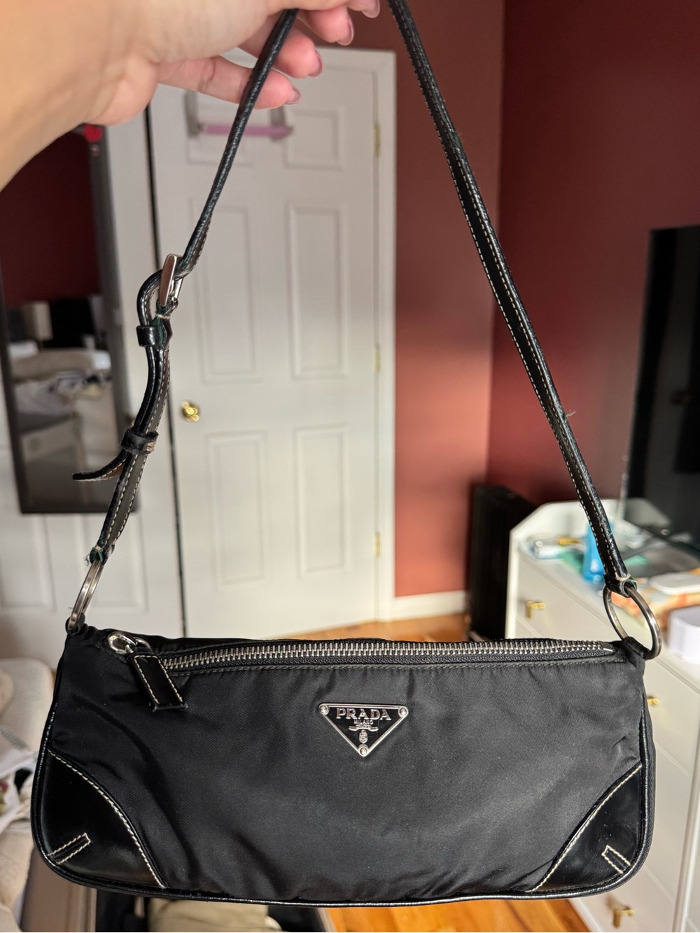 Prada nylon and leather shoulder bag